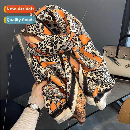 Korean  of thickened faux cashmere leopard bag scarf fall an