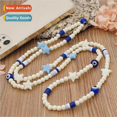 Ethnic  6mm white round beads acrylic pentagram glazed eye b