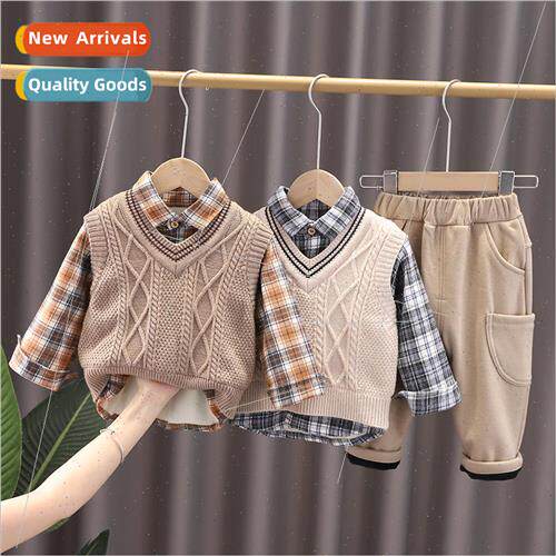 2023 winter new childrens Korean diamond thickened three-pie