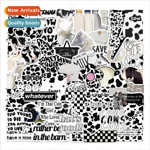 65 cartoon ins black and white grid cow milk stickers person
