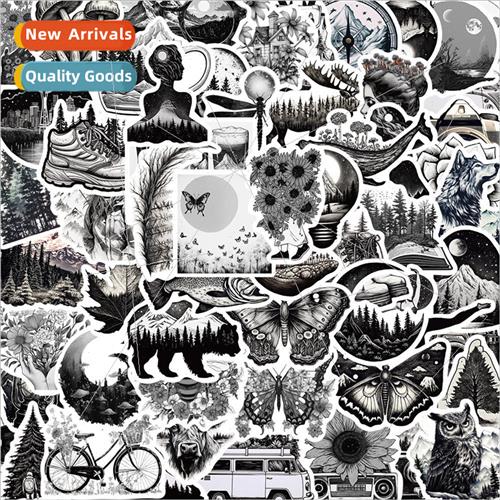 60 black and white wind nature illustration doodle sticker m