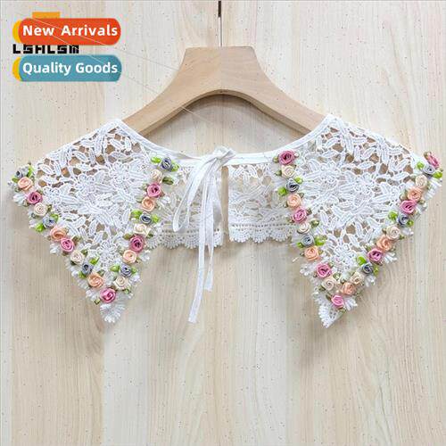 Fashion simple versatile collar removable floral hollow lace