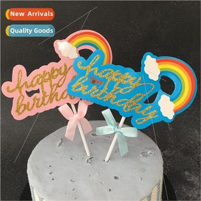 Birthday Cake Decoration Ornament Plaque Pink Blue Rainbow H