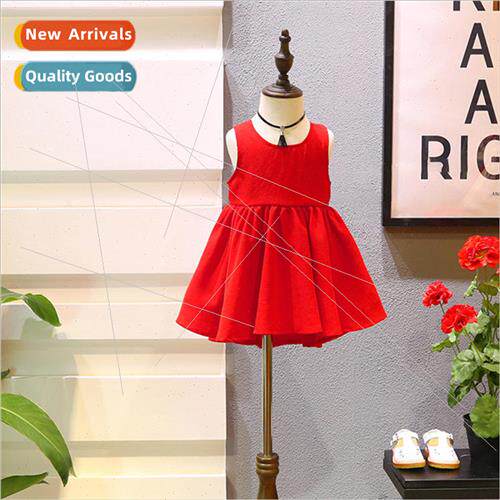 Girls 2023 new Korean  of the red halter dress female baby f