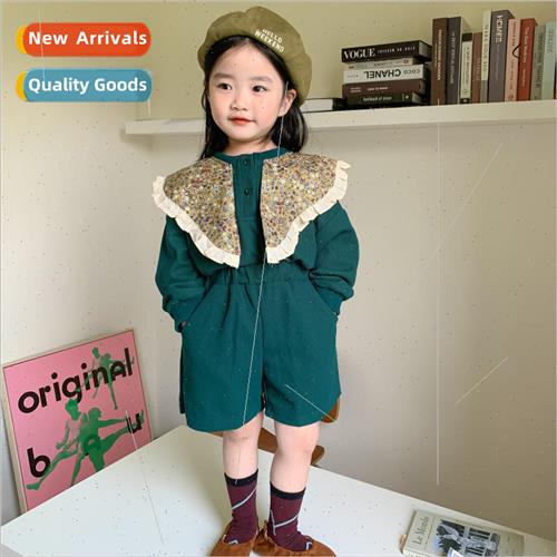 Korea suit 2023 fall girls sweater children retro big lapel
