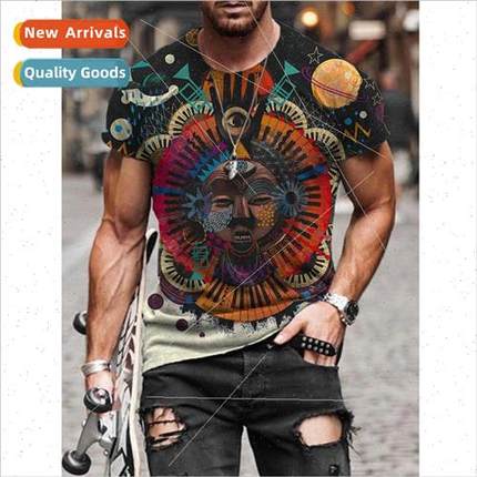 2023 New Mens 3D Printed Totem Short Sleeve Sports Pullover