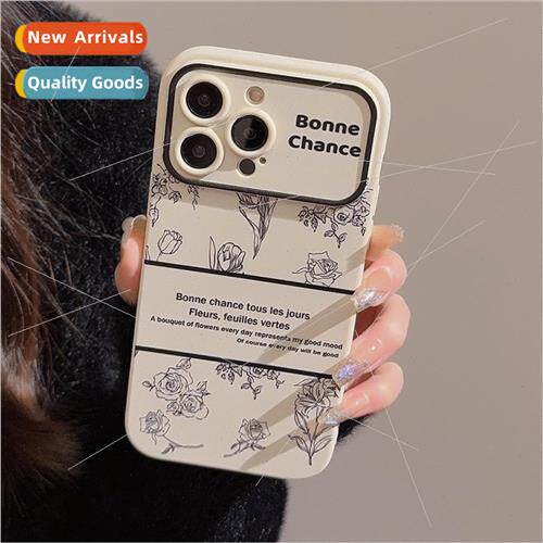 Premium sense ins sketch flower English 适用 Apple 14/15ProM