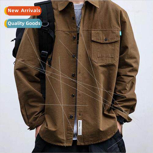 Japanese retro solid color shirt men 2023 spring and autumn