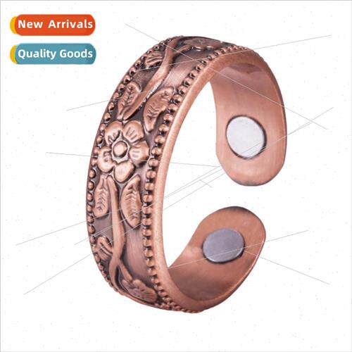new retro  red copper magnetic ring simple plum blossom para