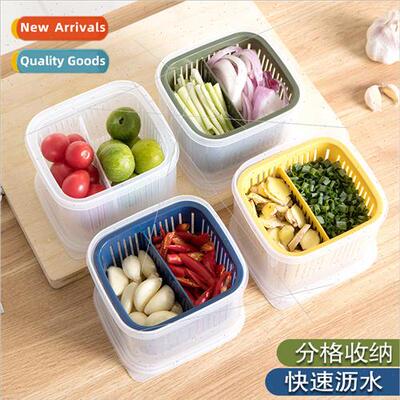 Drainable Fruit and Vegetable Sealed Box Double Compartment
