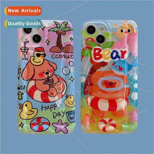 Summer Cute Swimming Bear 适用 Apple 13 Couple 14ProMax Case