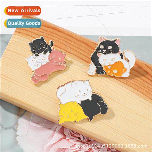 Creative cute cat cartoon metal badge colorful stacked cat s