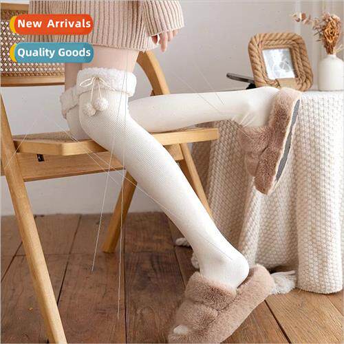 Japanese white cute fall and winter padded stripes thin knee