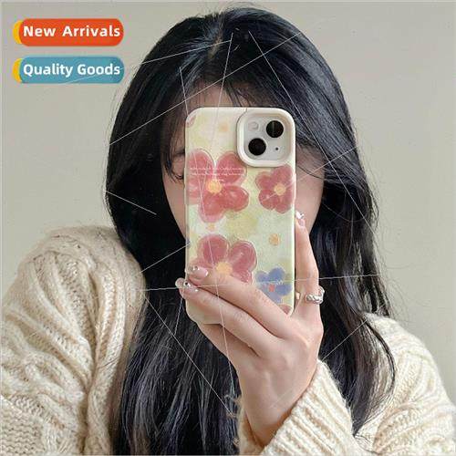 ins laminated leather oil painting flowers 适用 iPhone 13Pro