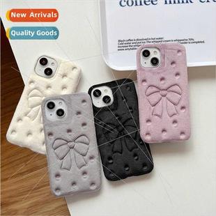 velvet embossed phone solid case 14ProMax color 适用 ins bow
