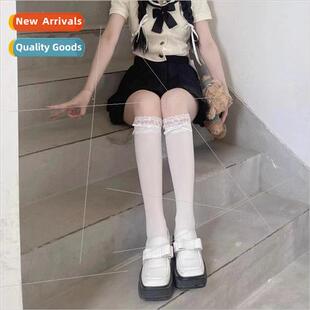 Thin lace lace white velvet bare board calf socks ribbon blu