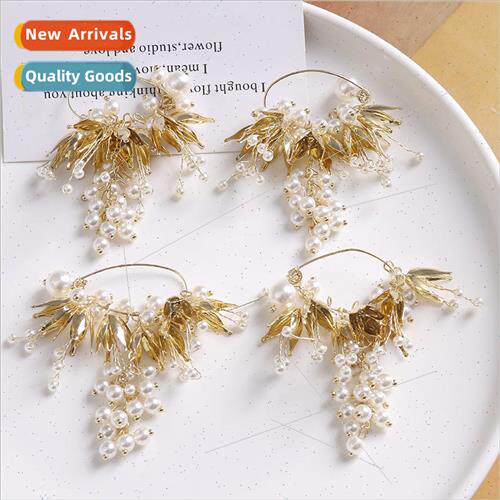 ght luxury design tassel pearl alloy flower earrings diy han