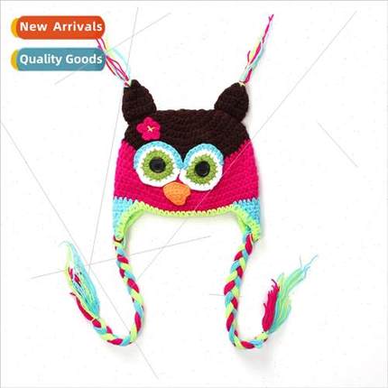 Cute winter handmade knitted warm baby pullover hat owl cart
