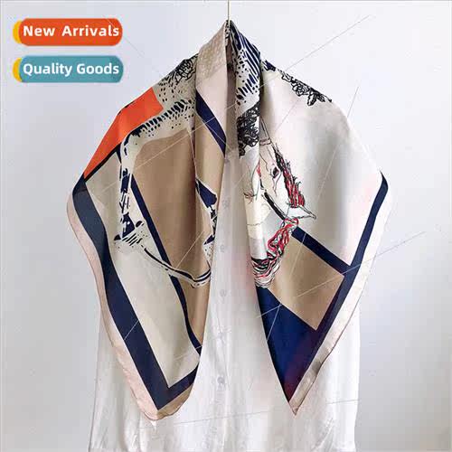 2021 new retro printing satin silk scarf fashion with 90 sim