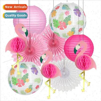 Summer Beach Theme Paper Fan Set Flamingo Pineapple Non Wove