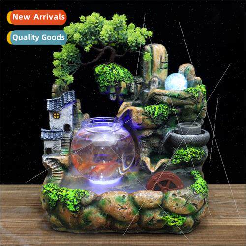 Round fish tank wigwam flowing fountain ornament feng shui w
