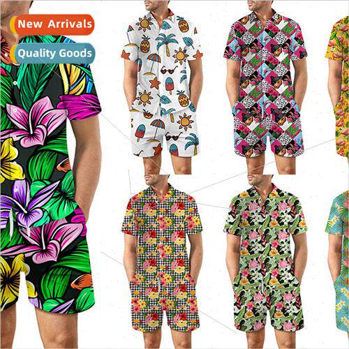 2023 Summer Hawaii Mens Short Sleeve Shirt Shorts Set 3D Dig