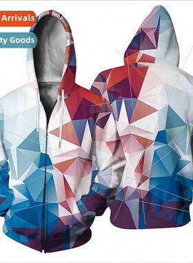 New 3D prismatic digital printing long-sleeved hooded couple