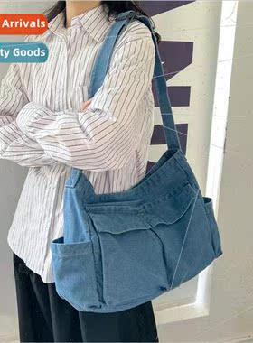 Washed Denim Womens Bag mple Ladies Large Capacity Slanting