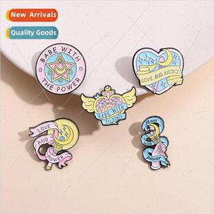 Girls Pink Fantasy Brooch Pentagram Wings Cartoon Clothing A