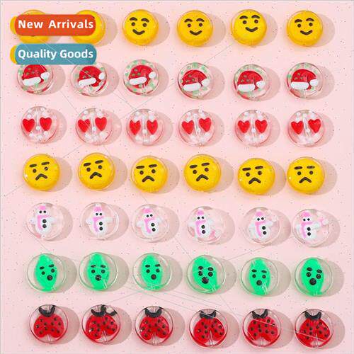 Hand-painted resin double-sided love smiley flat round beads