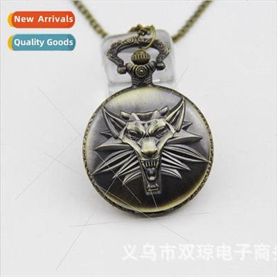 Large Witcher 3 Wolf Head Totem Pocket Watch Necklace Anime