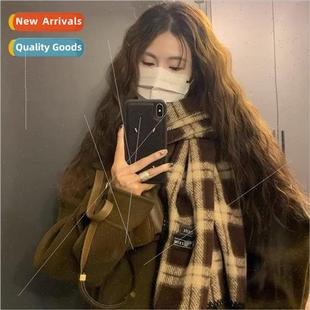 sense winter plaid Korea female senior scarf Retro tassel