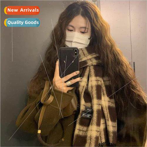 Retro plaid senior sense of tassel scarf female winter Korea