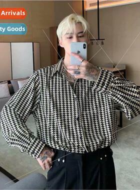 Retro Hong Kong flavor plaid shirt men 2021 spring and fall