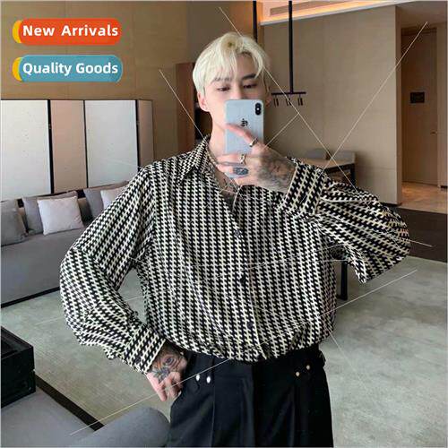 Retro Hong Kong flavor plaid shirt men 2021 spring and fall