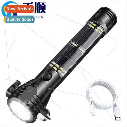 Strong light solar rechargeable flashlight USB waterproof ex