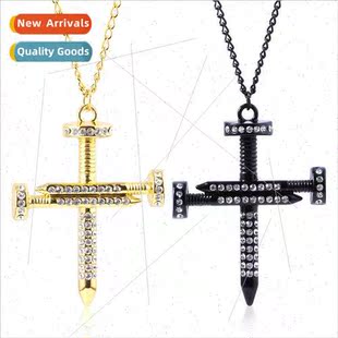 Full Diamond Punk Personalized Necklace Cross Style Hip Nail