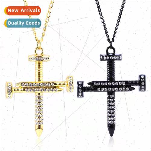 Personalized Nail Cross Full Diamond Punk Style Necklace Hip