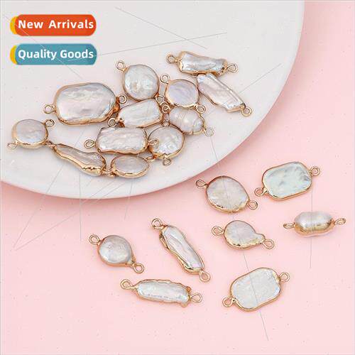 Irregular freshwater shell gold wrapped double pendant DIY h