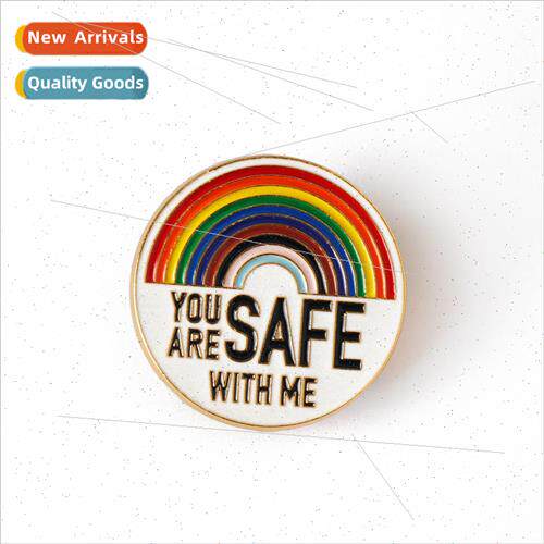YOU ARE SAFE WITH ME Creative Rainbow Letter Brooch Metal Ba