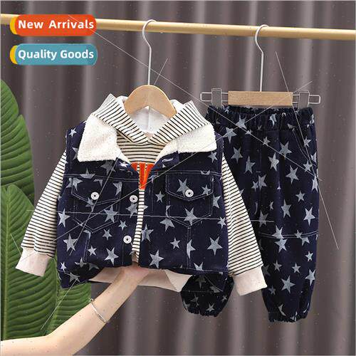 childrens new fall and winter padded striped hoodie long-sle