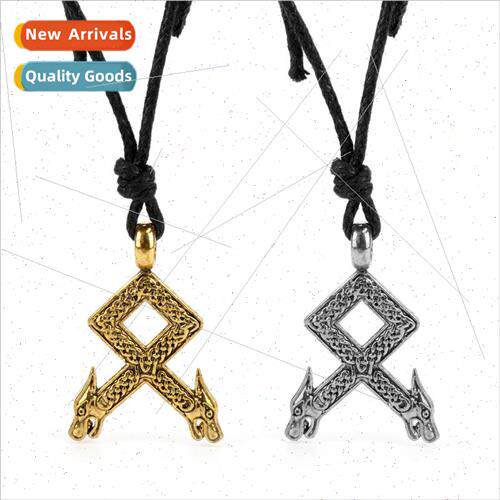 Nordic Viking Double Dragon Head Necklace Vintage Celtic Kno