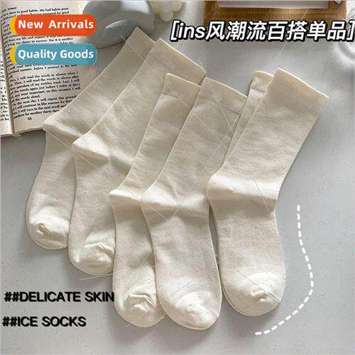 Simple white boneless socks womens mid-calf socks spring and