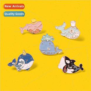 Metal Whale Pink Rose Badge Tie Blue Brooch Animal Marine