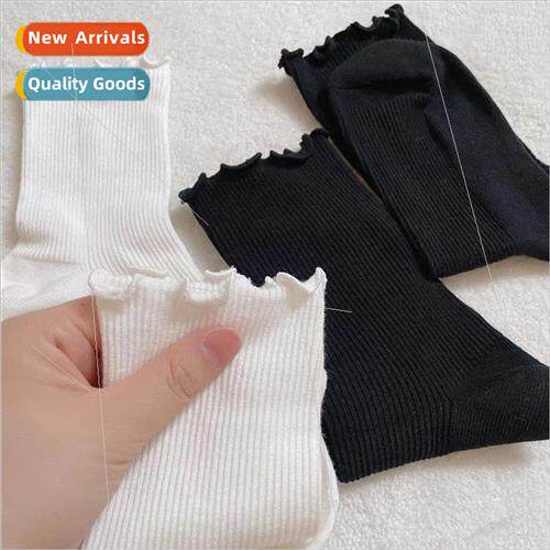 Summer Japanese jk socks white wooden ear edge mid-calf sock