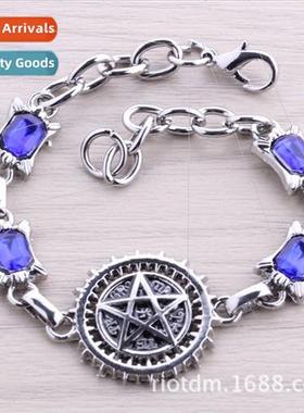 Anime black deacon bracelet punk  alloy diamond skull bracel