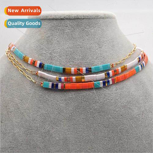 Imported TILA Beads Colorful Seven Colors Necklace Gold Plat