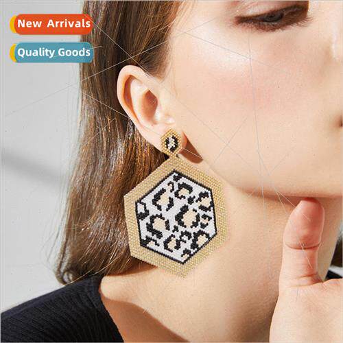 Bohemian Ethnic Rice Bead Weaving Geometric Leopard Tassel W