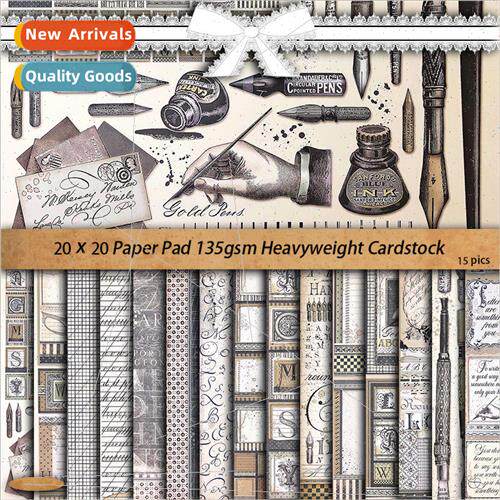 Vintage pen lettering 15 pcs material paper handbook sticker