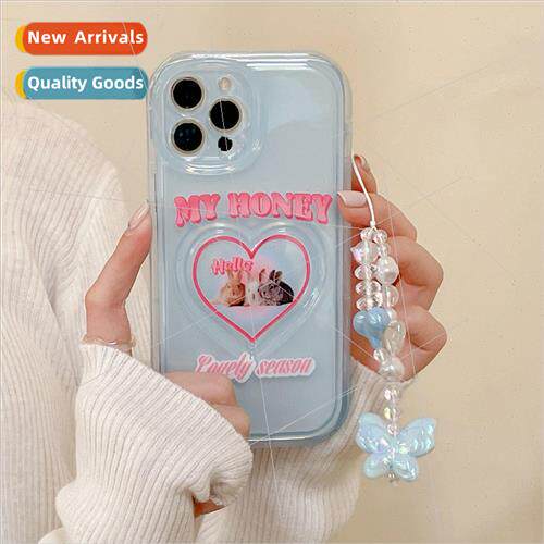 INS Blue Heart English Bunny 适用 13ProMax Bracelet iPhone12